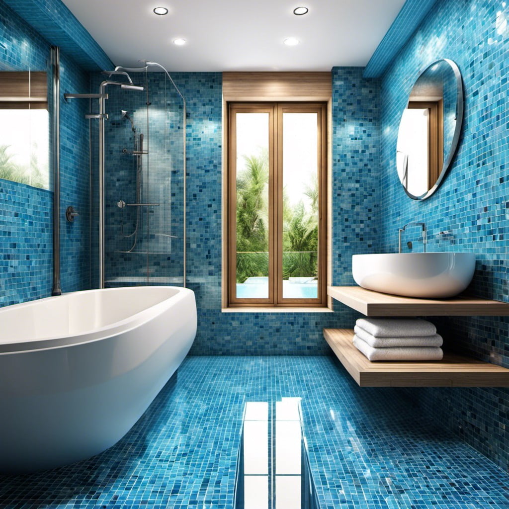 blue mosaic tiles for underwater feel