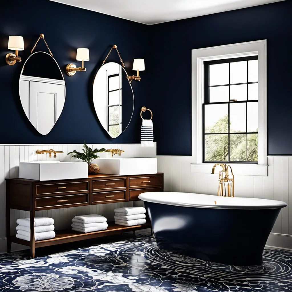 bold color contrasts deep navy and white