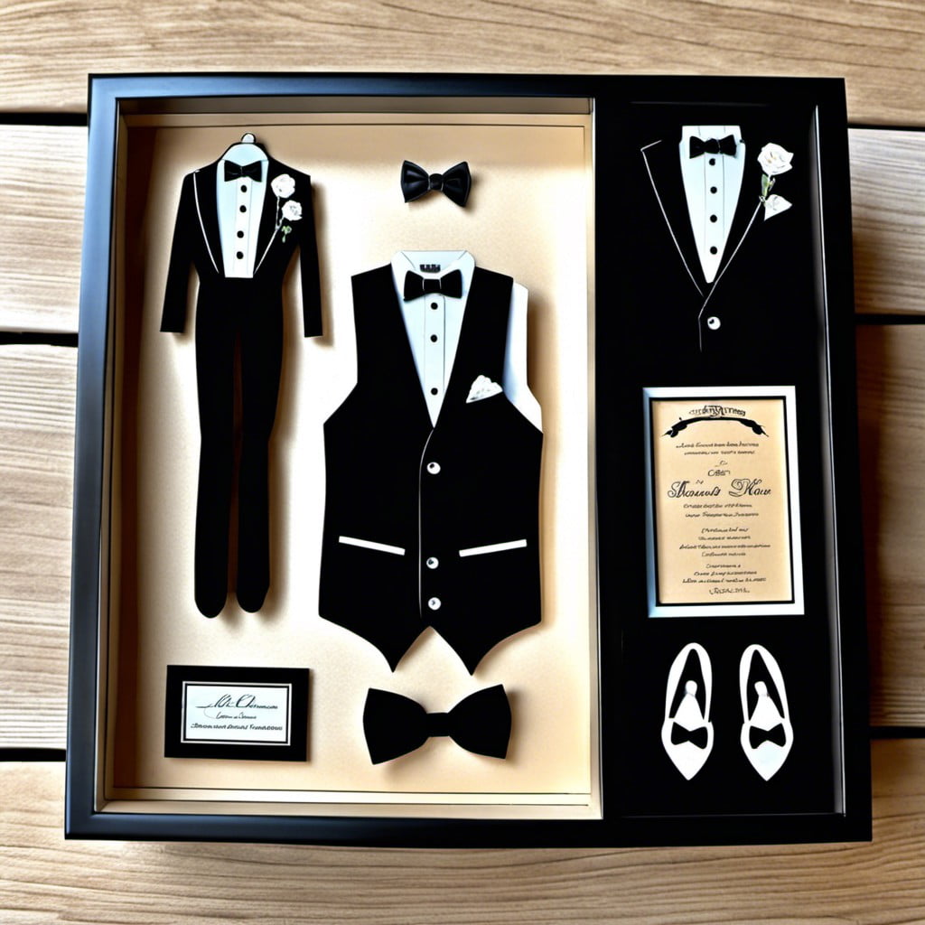 box with wedding garter and tuxedo bow tie