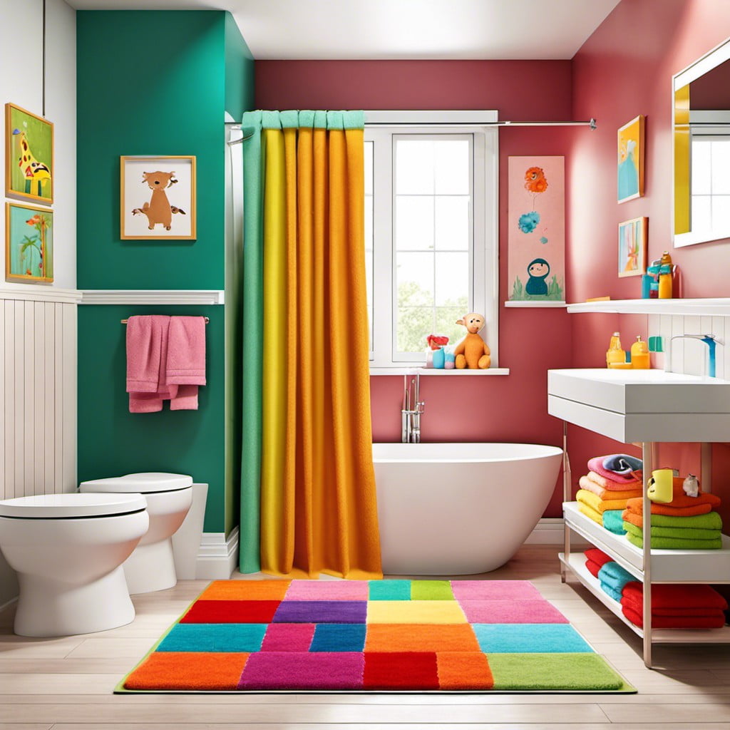 bright colored towels and rugs