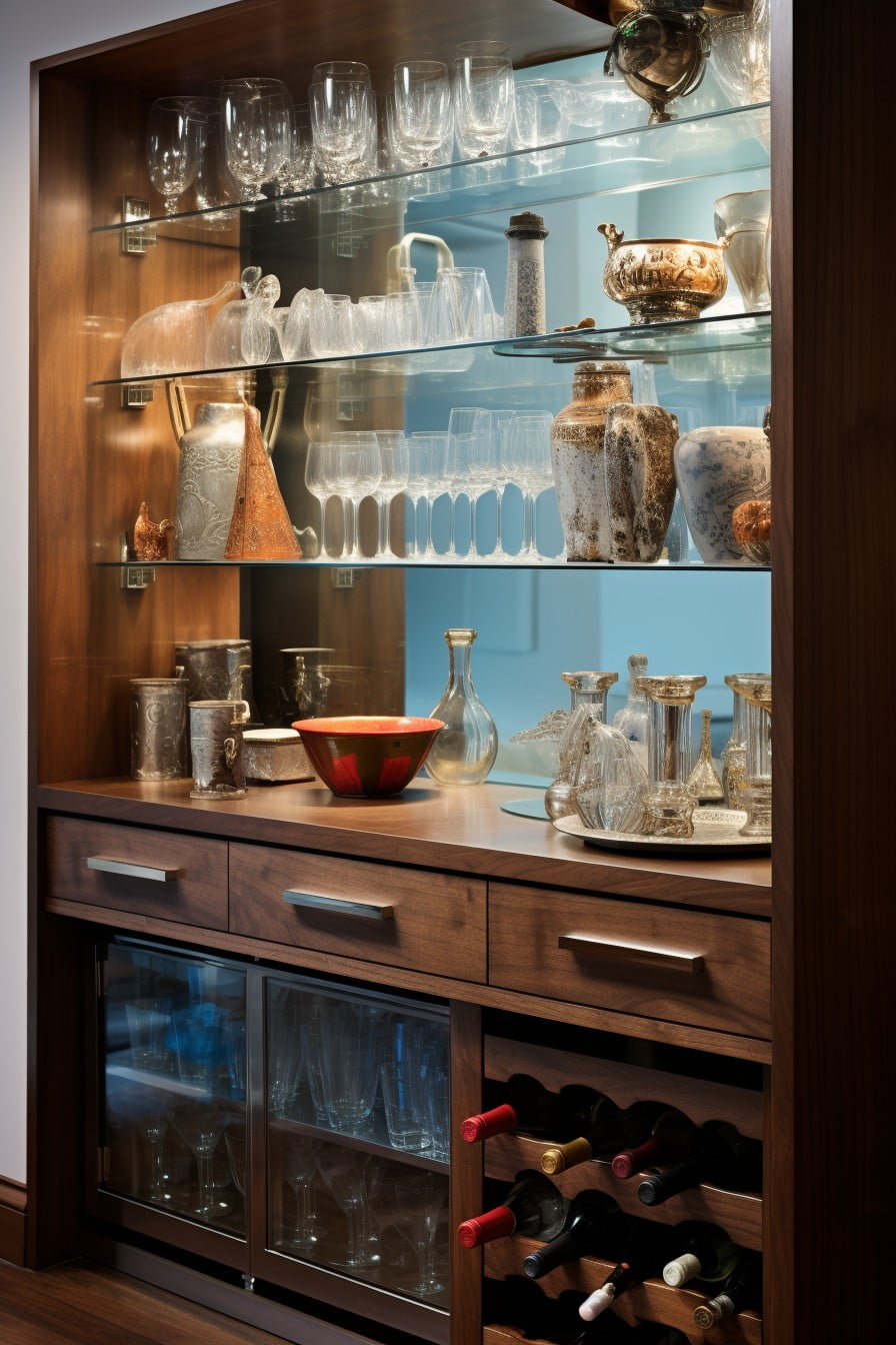 built in cabinet glassware space