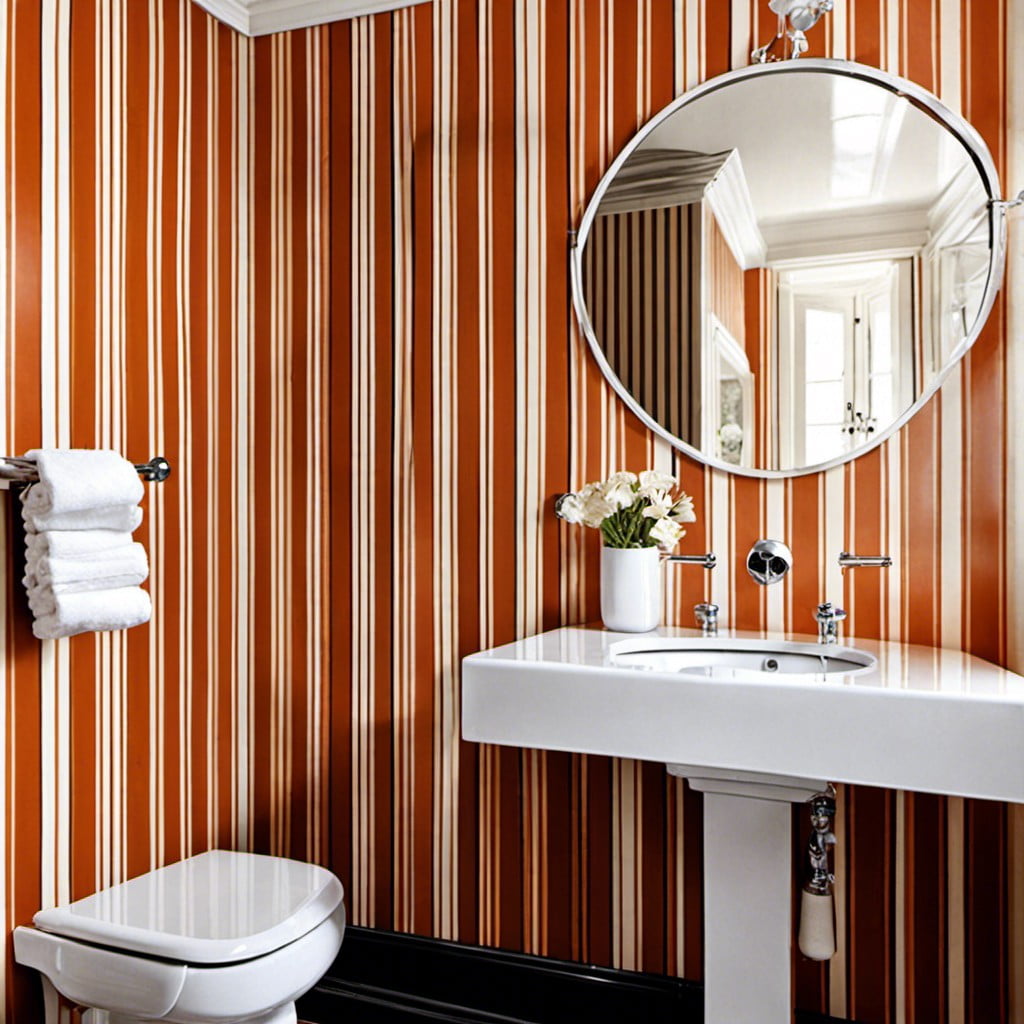 burnt orange and cream striped wallpaper