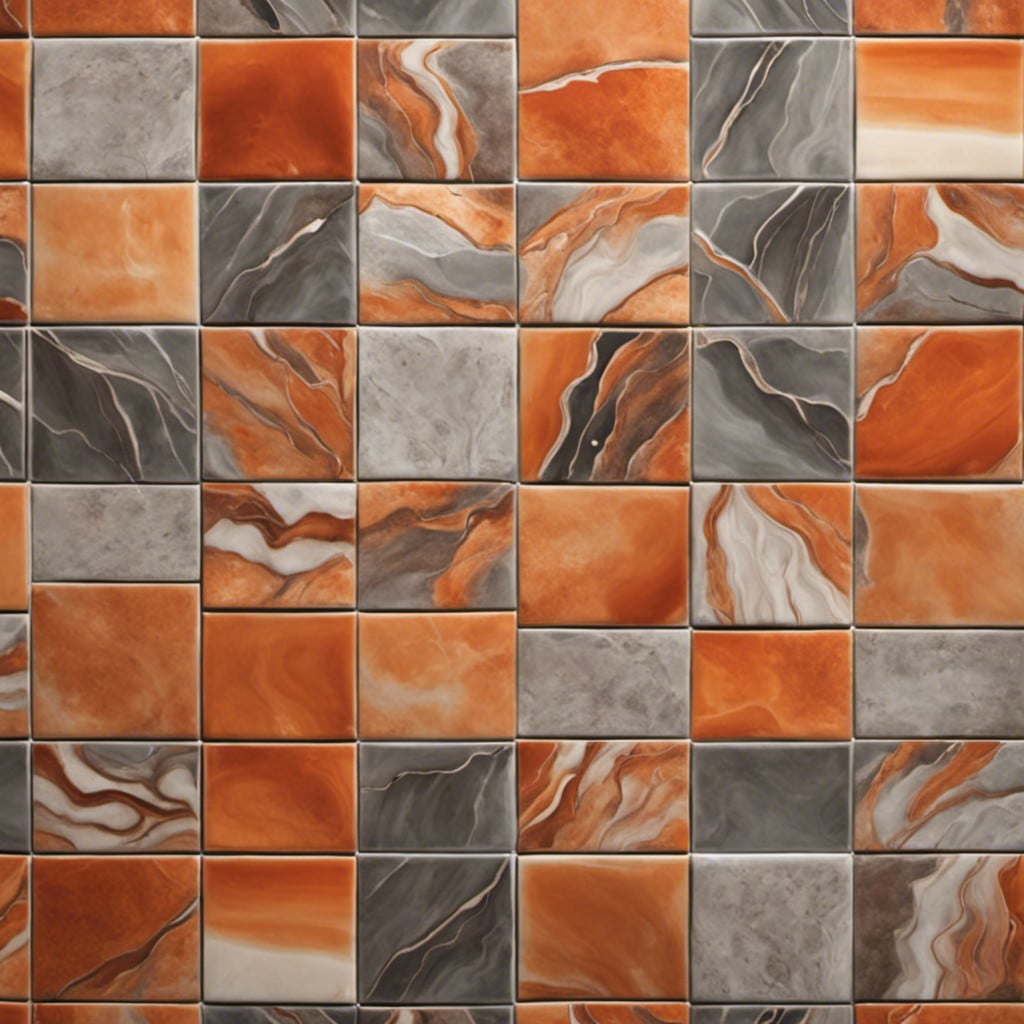 burnt orange and grey shower tile pattern