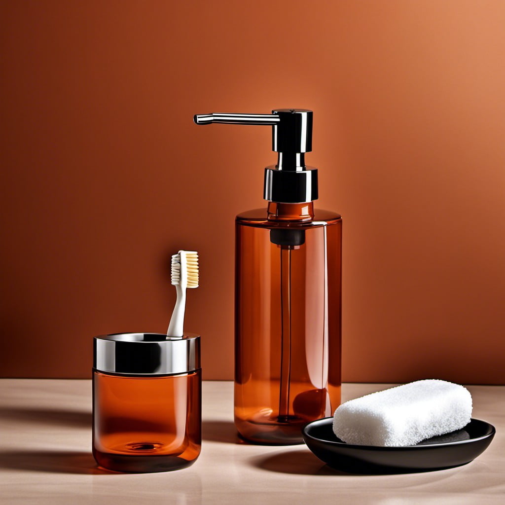 burnt orange soap dispenser and toothbrush holder