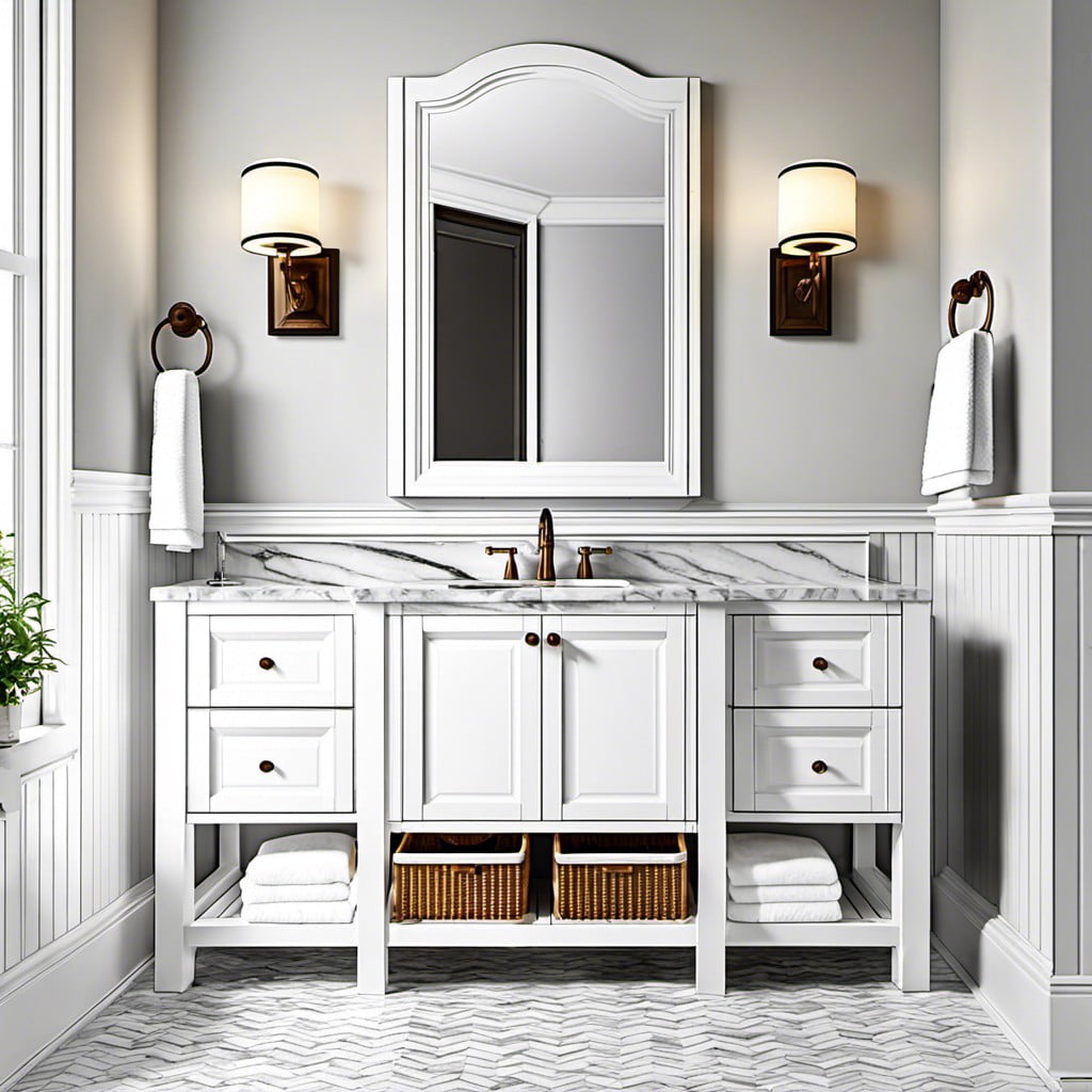 classic white vanity with marble countertop