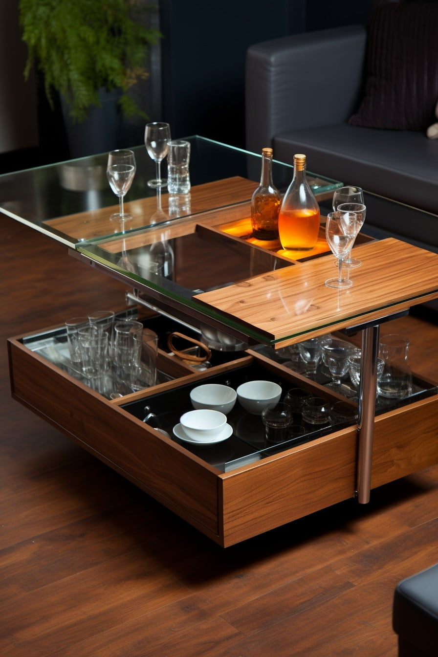 convertible coffee table with glassware space