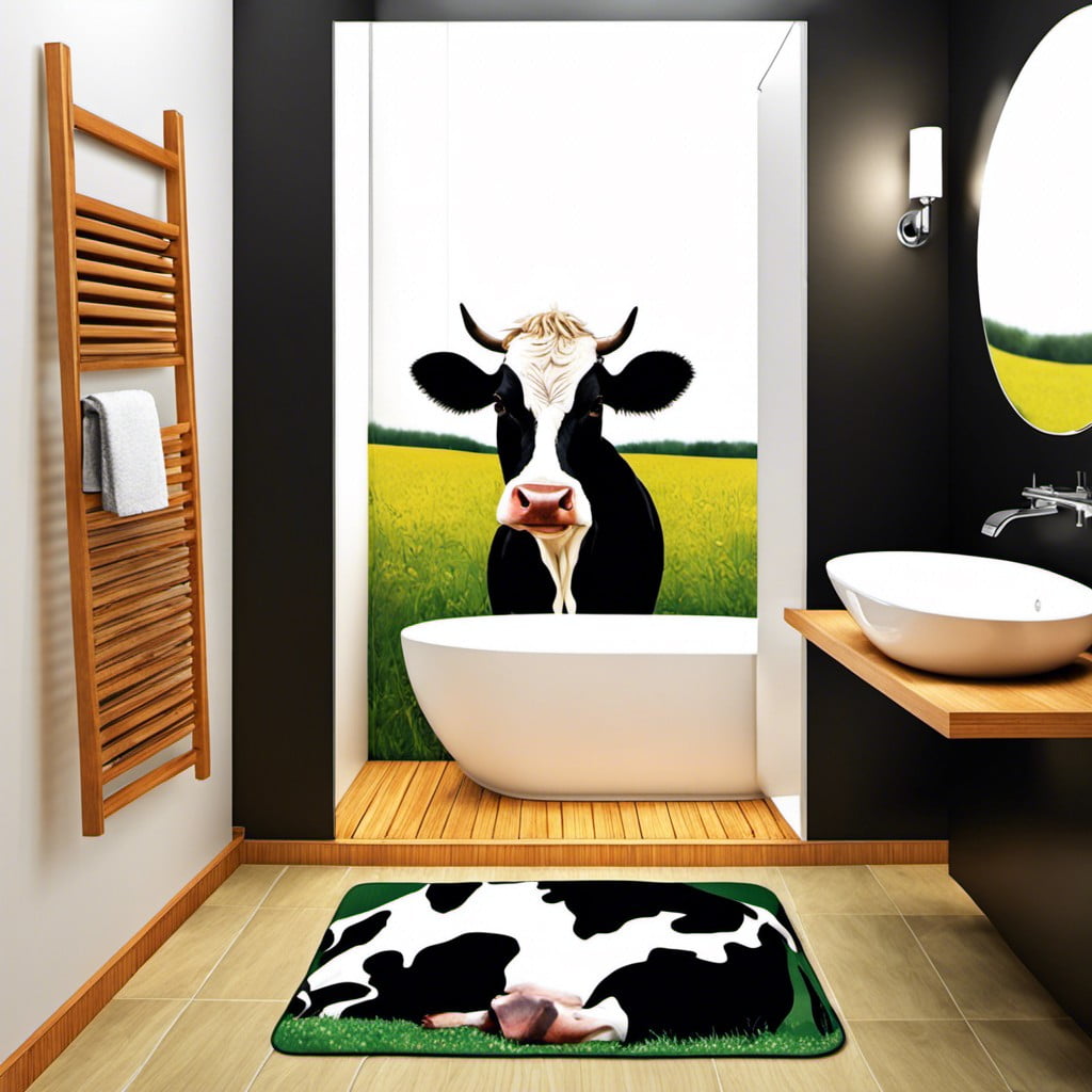 cow themed bath mat