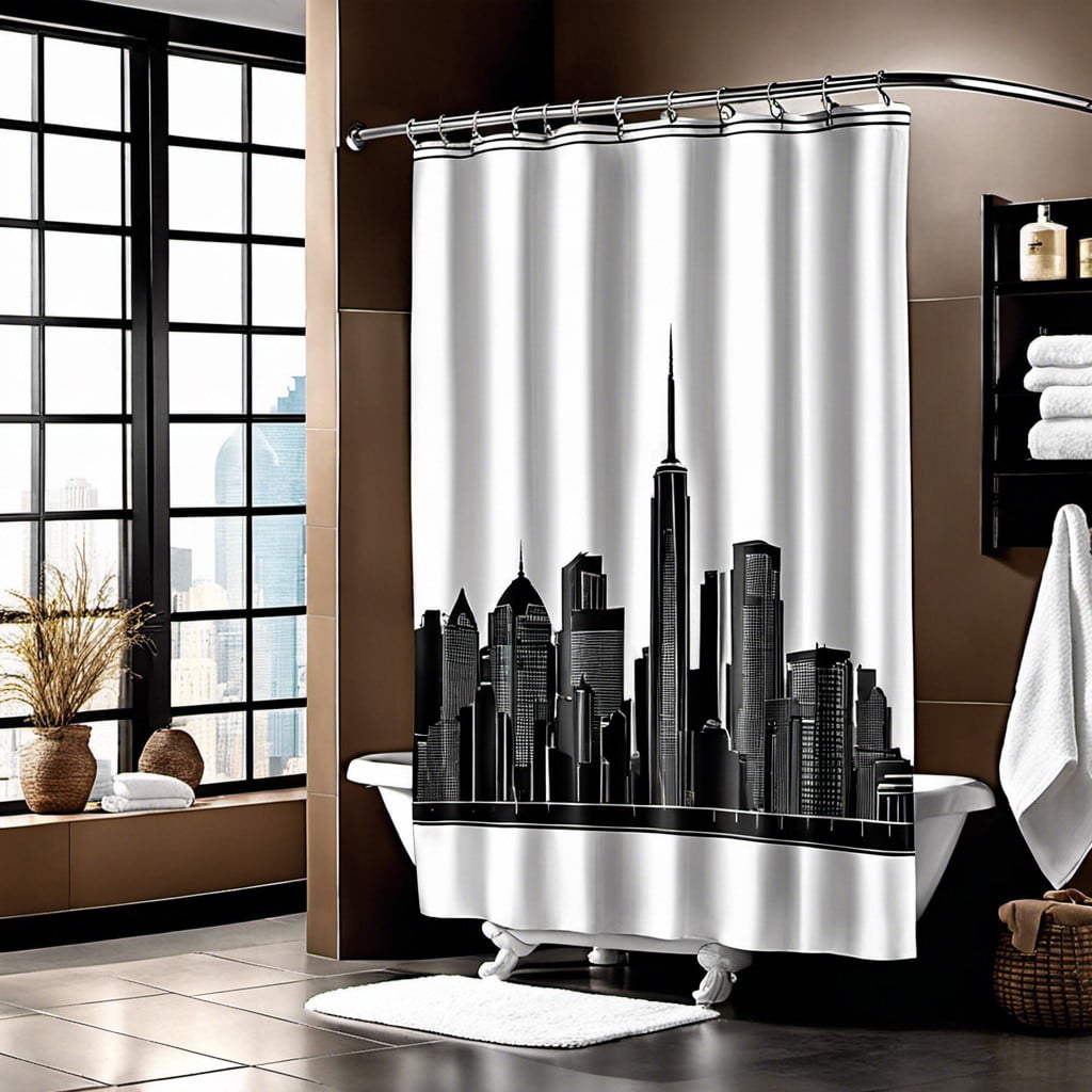 curtain featuring city skyline prints