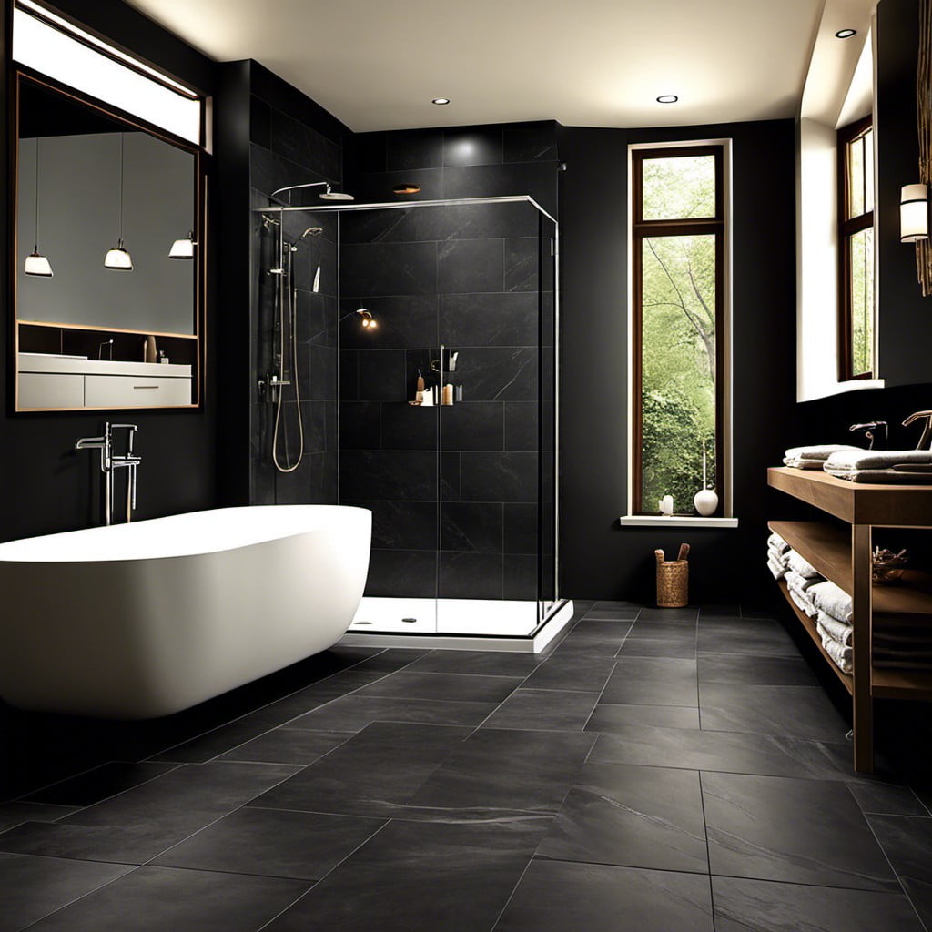 dark limestone tile flooring