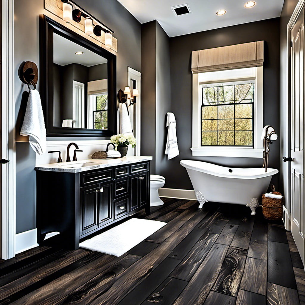 distressed black wood plank flooring