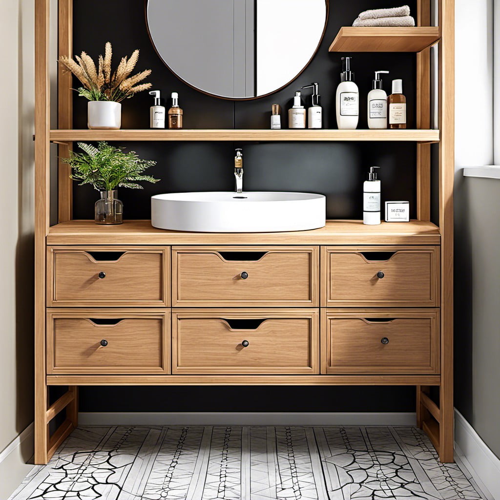 dresser vanity with open shelving storage
