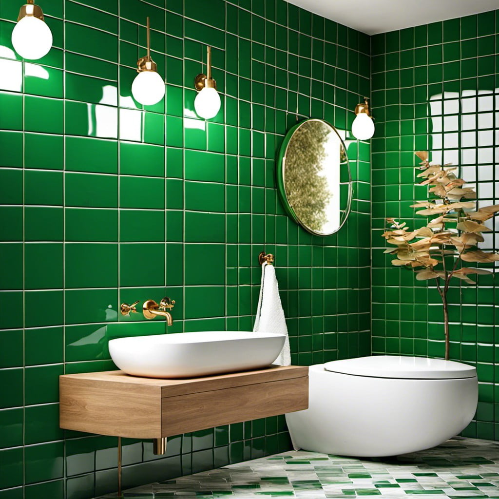 emerald green tiled accent wall