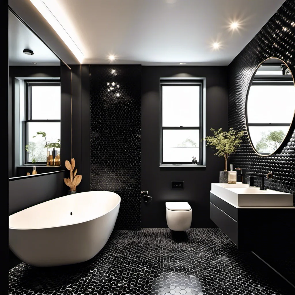 feature wall of black hexagon tiles