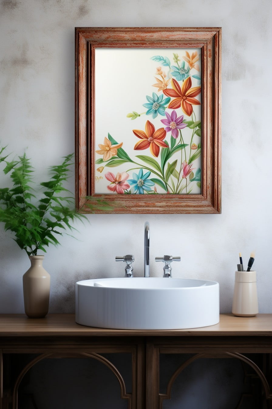 floral framed bathroom mirrors