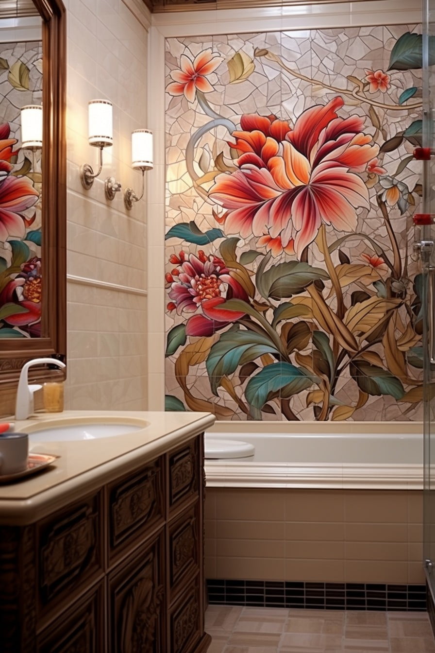 floral themed bathroom tiles