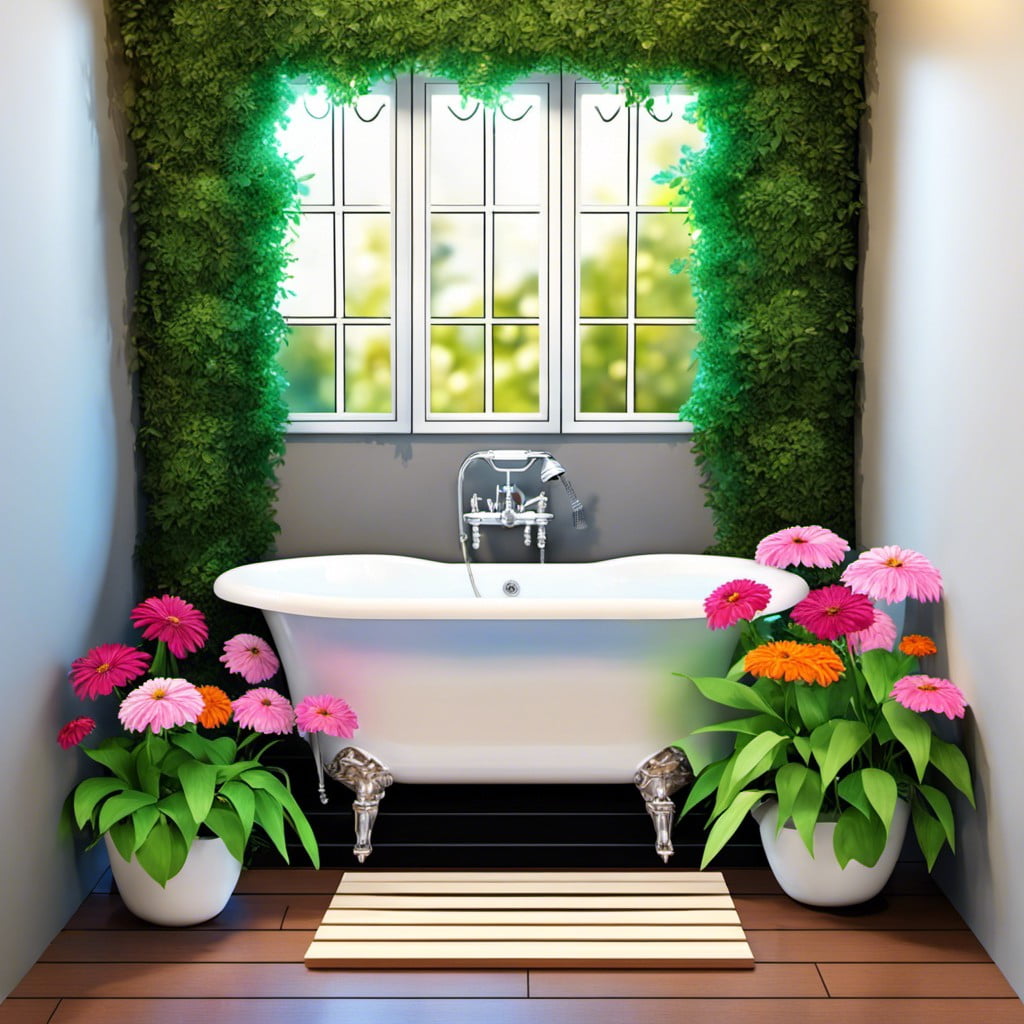 garden bathtub surrounded by flowers
