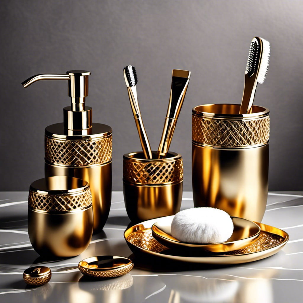 gold colored bathroom accessories set
