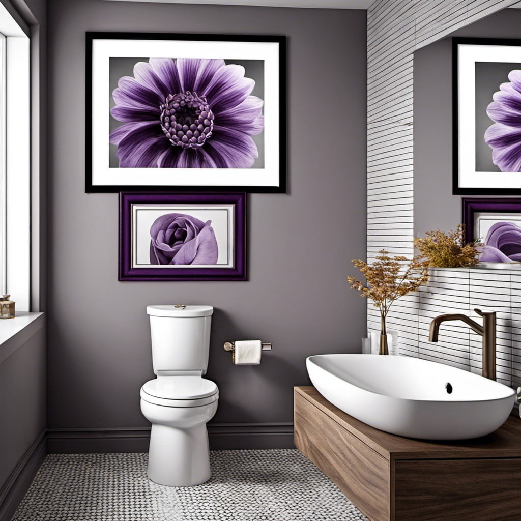 gray framed artwork with splashes of purple