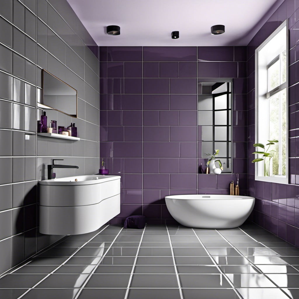gray tiling with purple grout