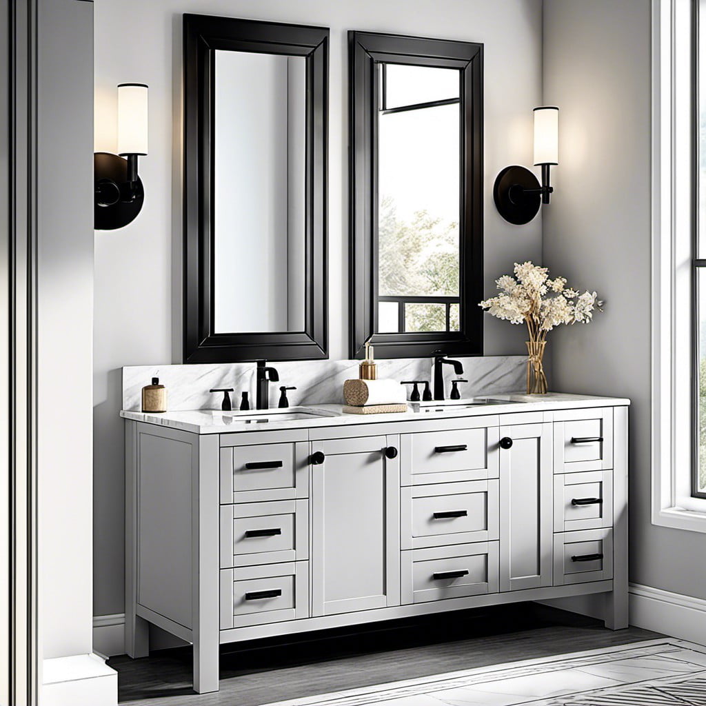 grey vanity with black hardware for contrast