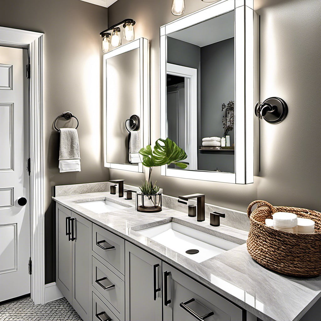 grey vanity with under cabinet lighting