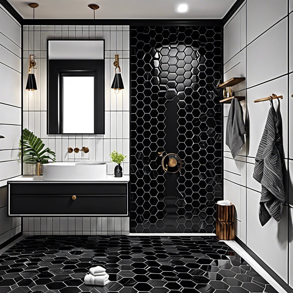 hexagon tiles on the bathroom vanity