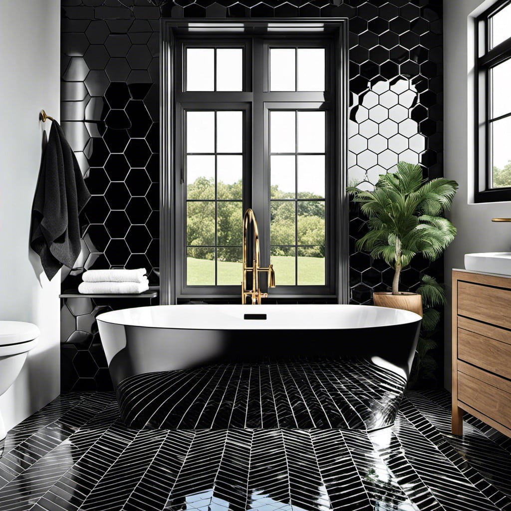 high gloss black hexagon tiles for a modern look
