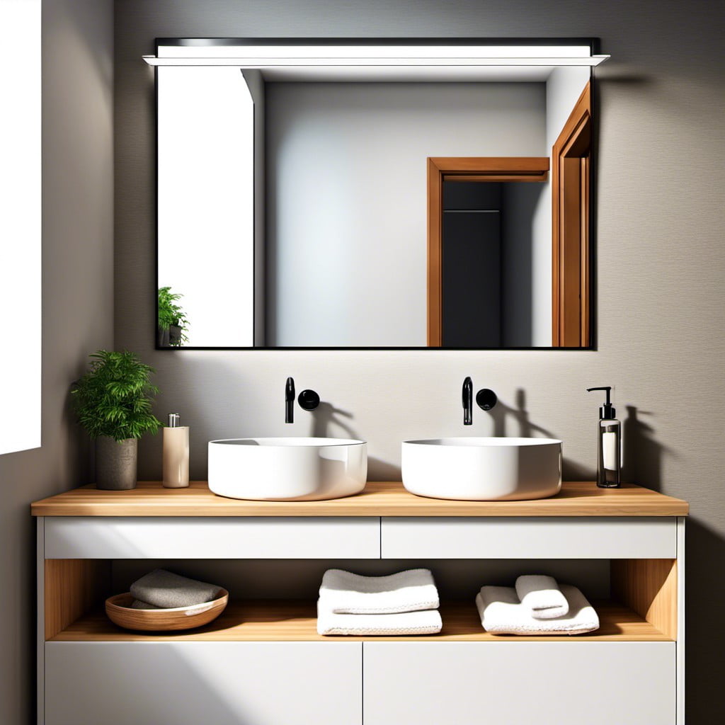horizontal rectangle mirror above sink