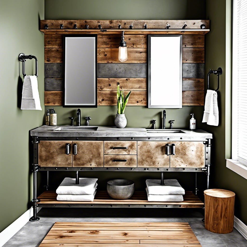 industrial pipe vanity with concrete sink