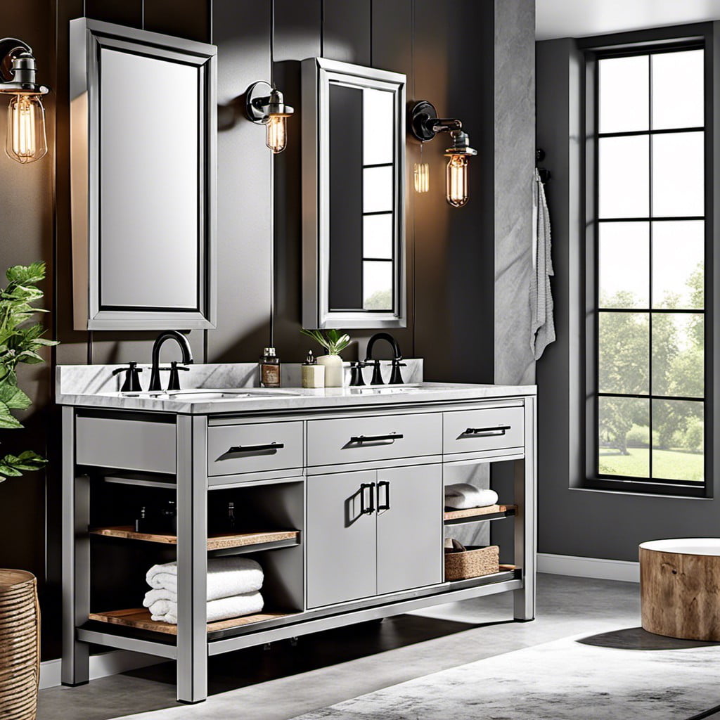industrial style grey vanity with metal accents