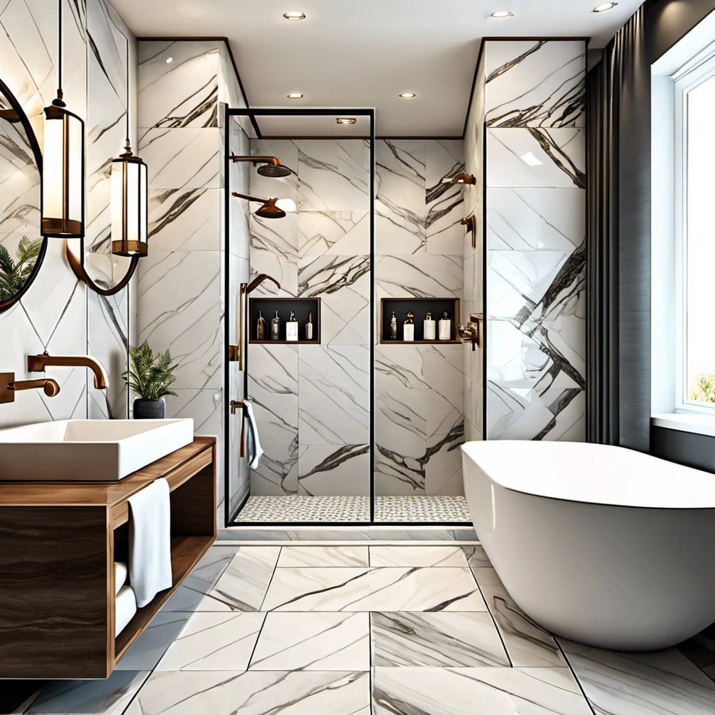 interlocked rectangular marble tiles