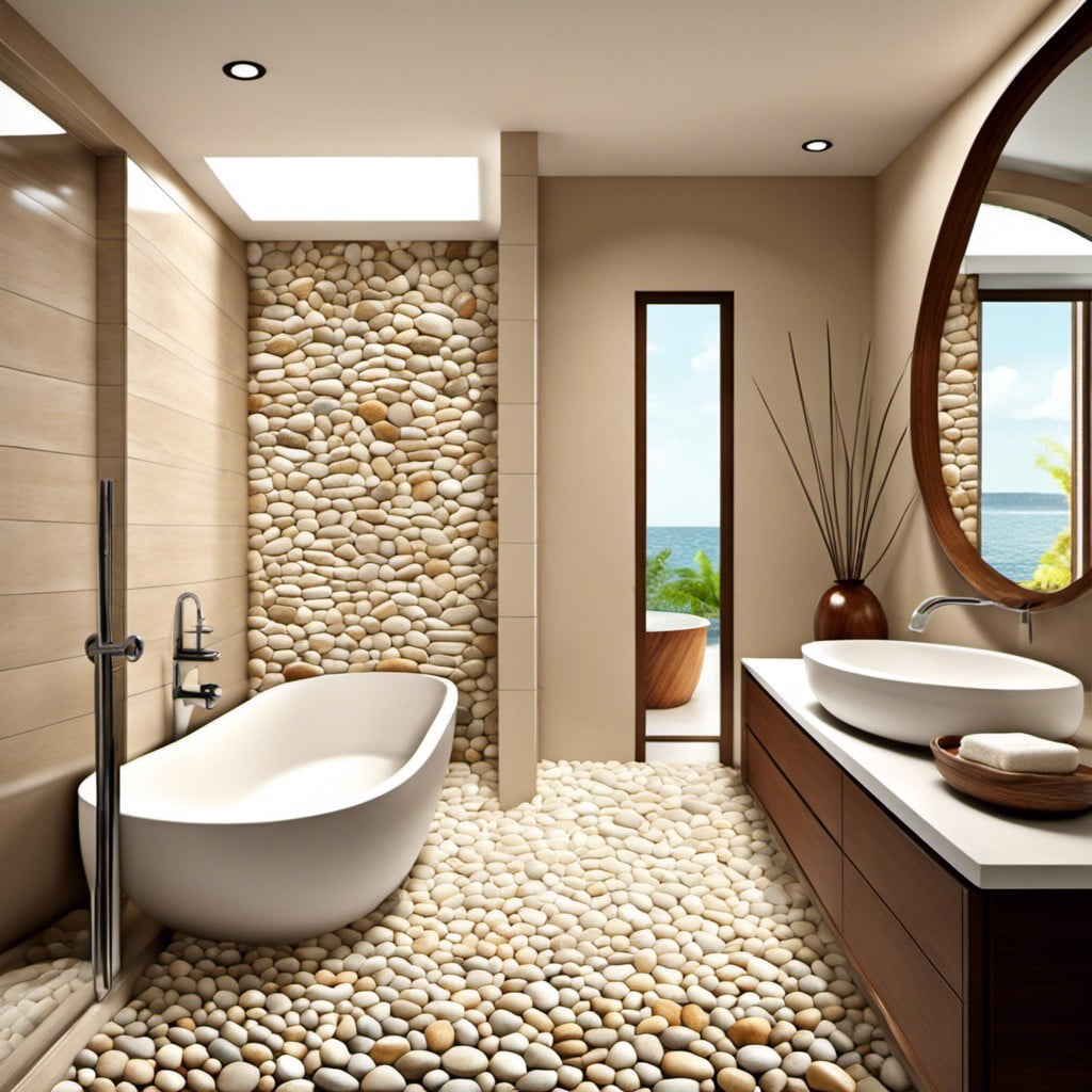 ivory colored pebble tiles