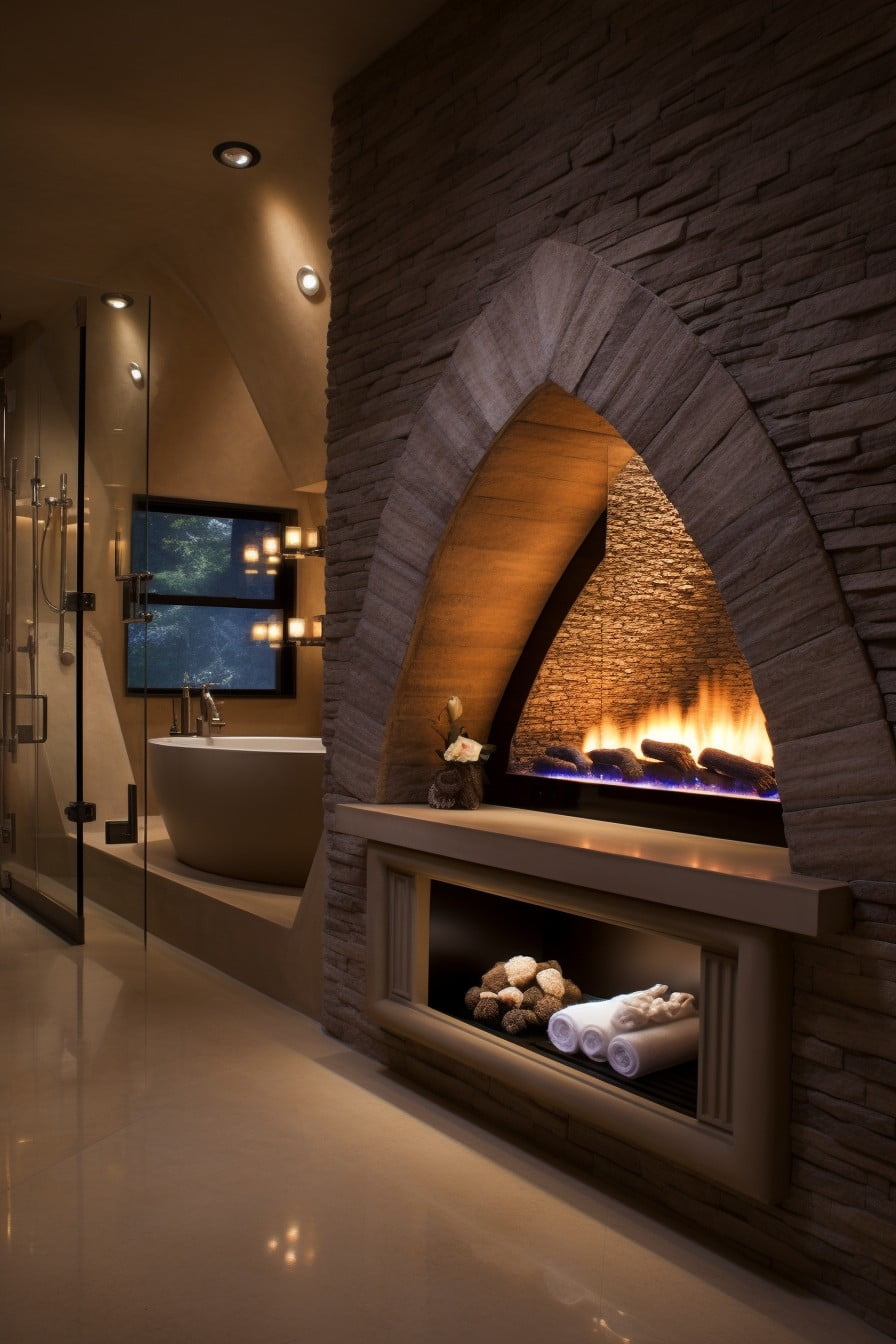 knee wall with a small built in fireplace for a luxurious touch