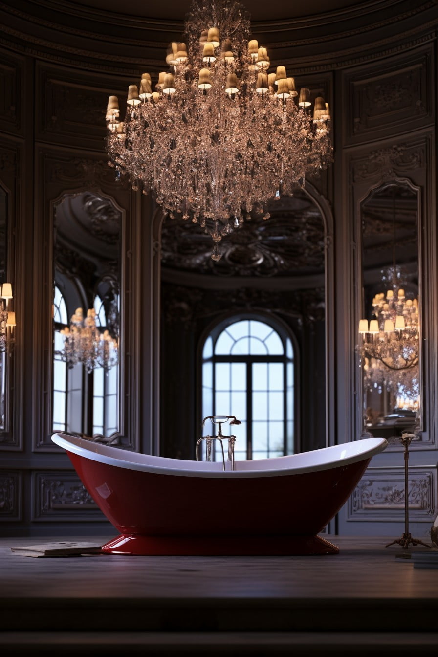 led chandelier over bathtub