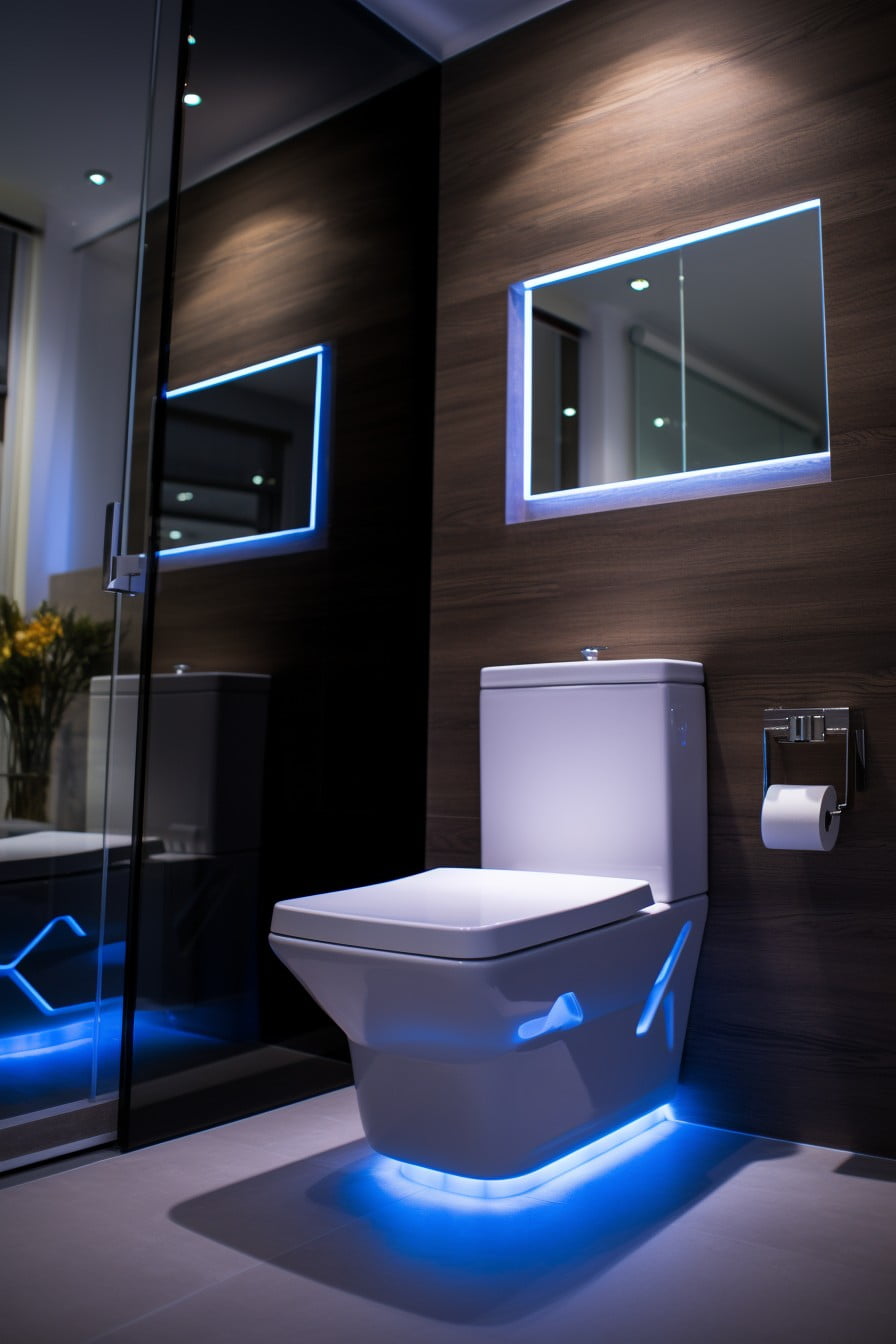 led lights around the base of the toilet