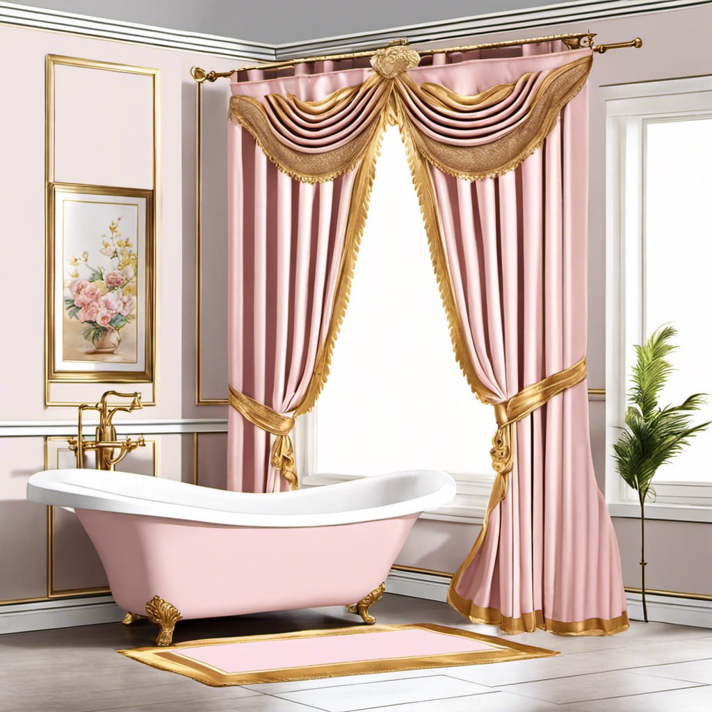 light pink window curtains with gold trim