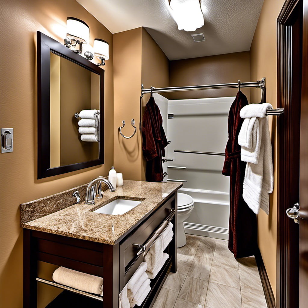 lowered towel racks and robe hooks