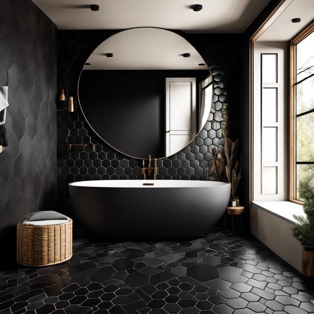 matte black hexagon tiles for rustic touch