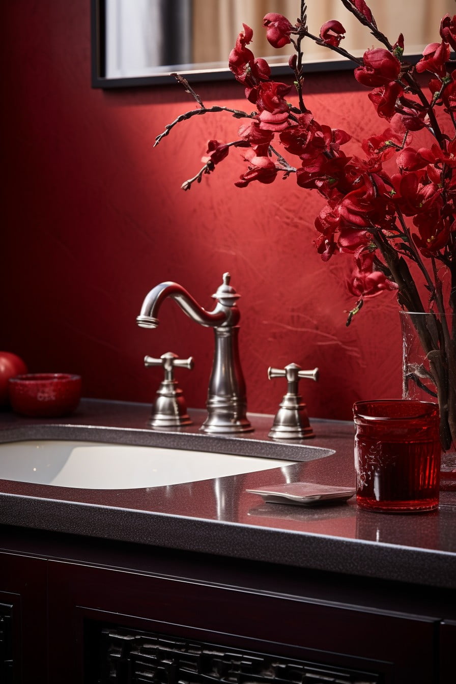 metallic red faucet