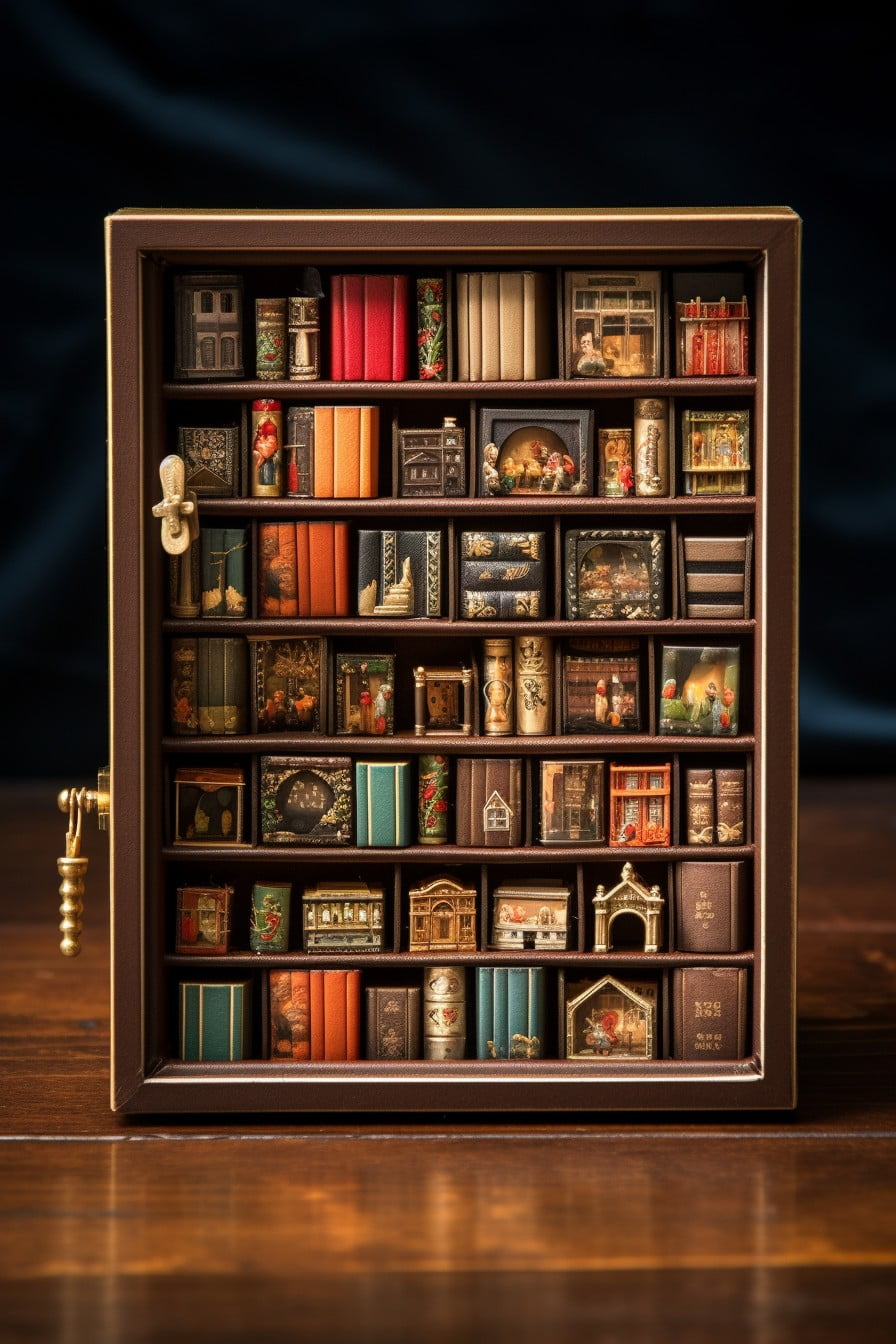miniature book library display