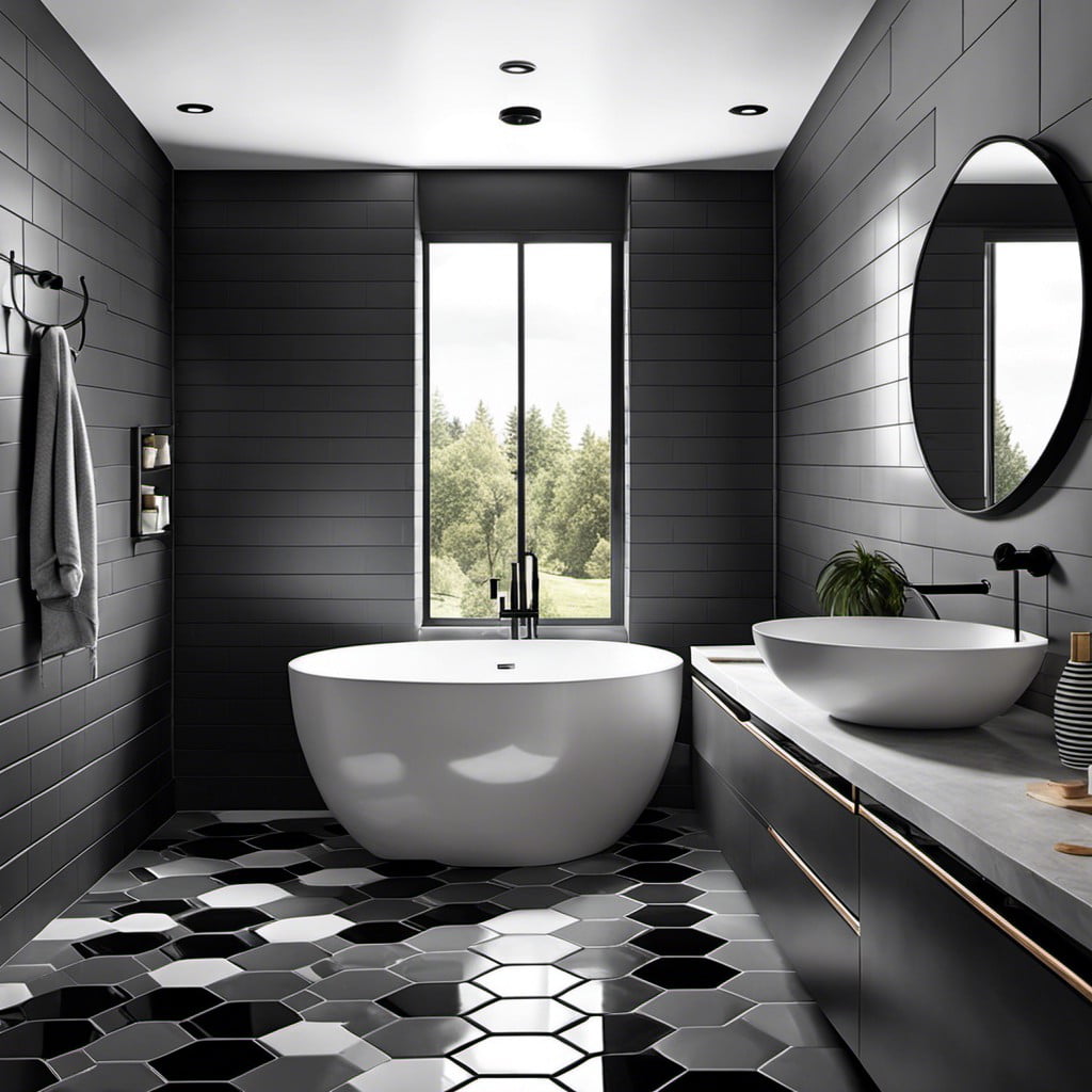 mix of black and grey hexagon tiles