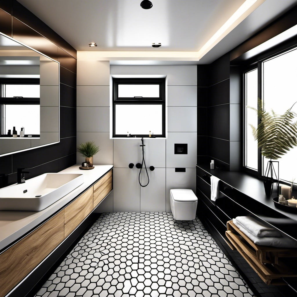 modern black hexagon tile flooring