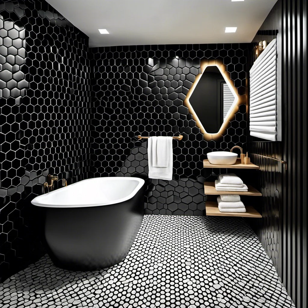 mosaic design with black hexagon tiles