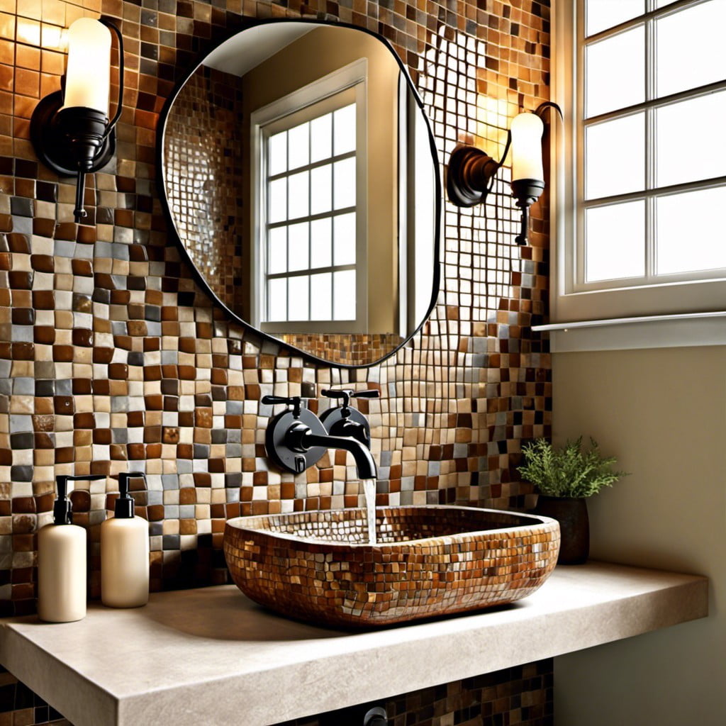 mosaic tiled sink in earth tones