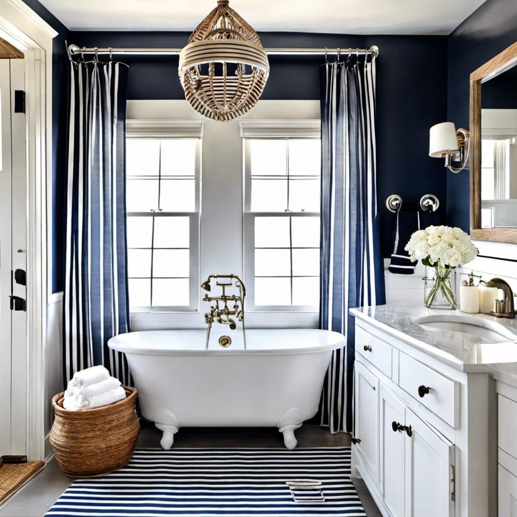 navy striped shower curtain