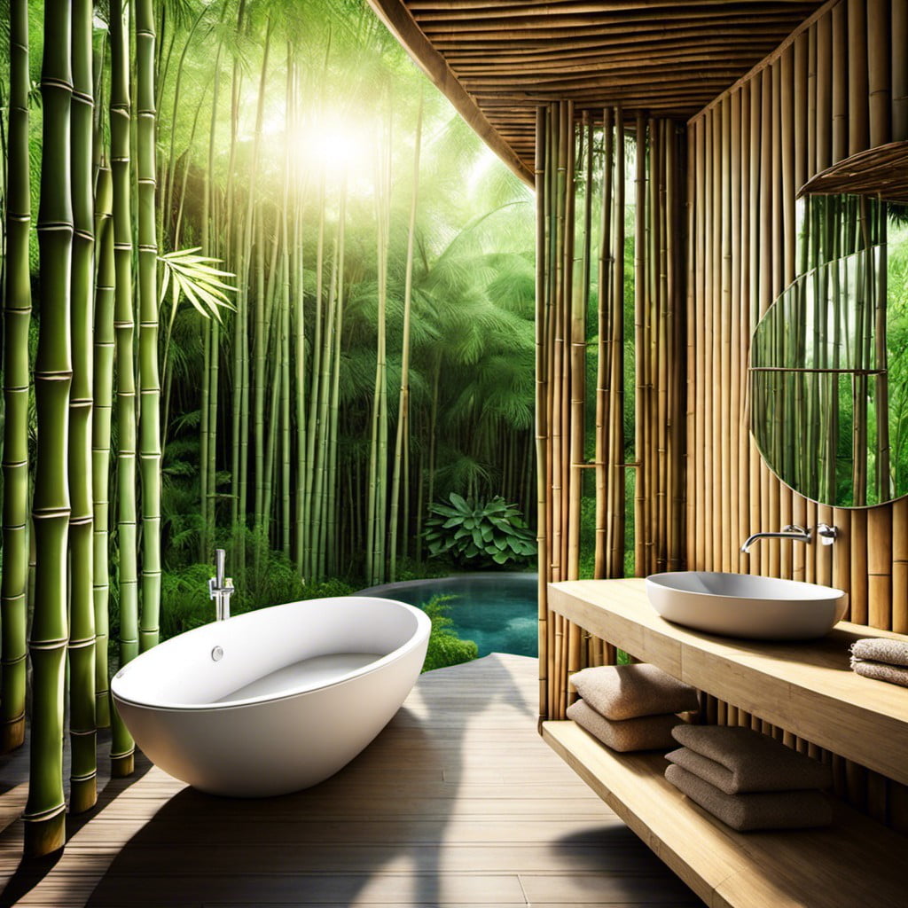 open air bathroom with bamboo walls