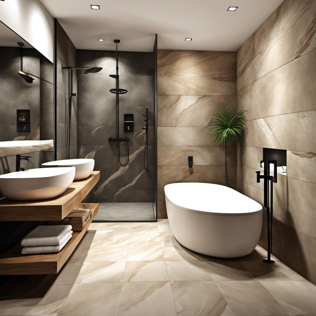 opt for large stone tiles for a clean luxurious look