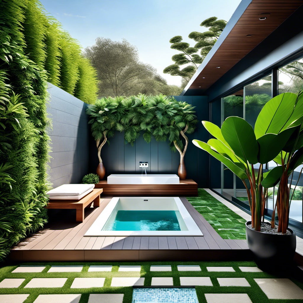 outdoor shower area surrounded by plants