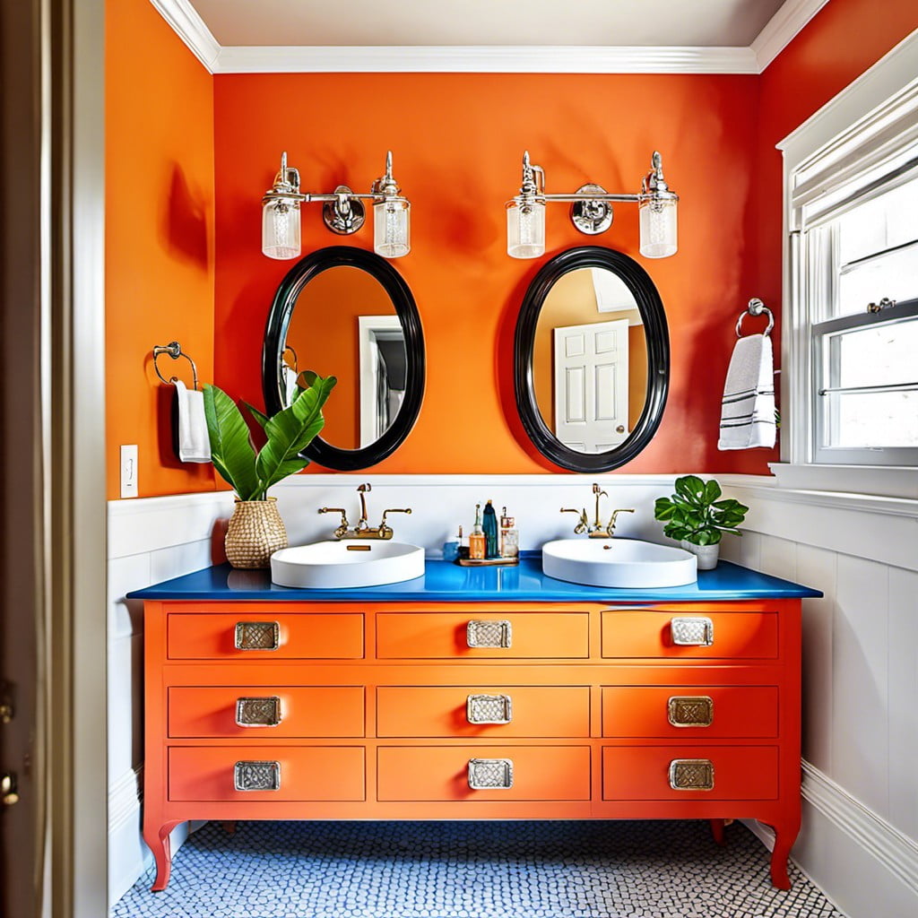 painted dresser vanity in bold color e.g. navy red