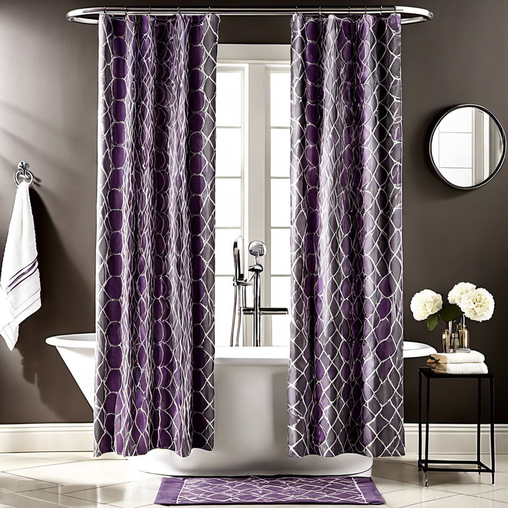 patterned purple and gray shower curtains
